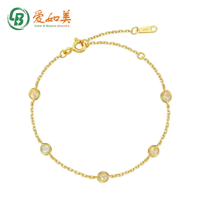 

Synthetic Opal Round Geometric Silver Bracelet with 18K Gold and PT950 Platinum Silver Plated 7-Layer Gold Bracelet