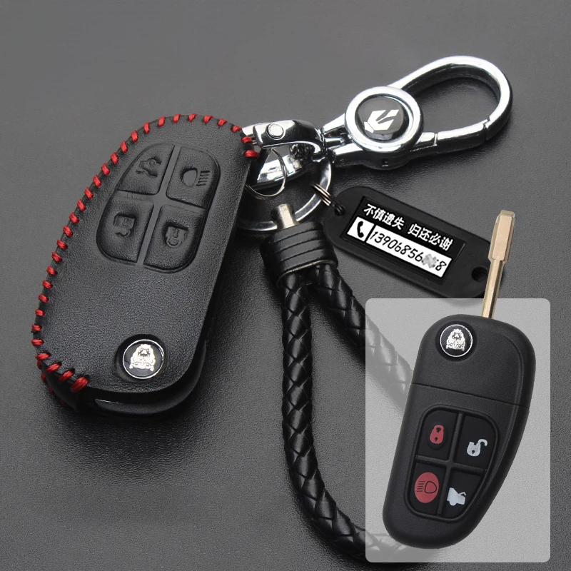 Leather for Jaguar X-TYPE XJ XJ8 XJR S-TYPE Flip Folding 4 Button Car Key Case Remote Key Cover Fob Holder Keychain Accessories