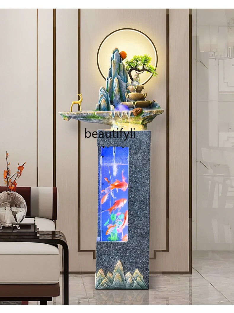 

Fish Tank Living Room Flowing Water Ornaments Circulating Water Hallway TV Cabinet next to Floor-Standing Decorations Gift