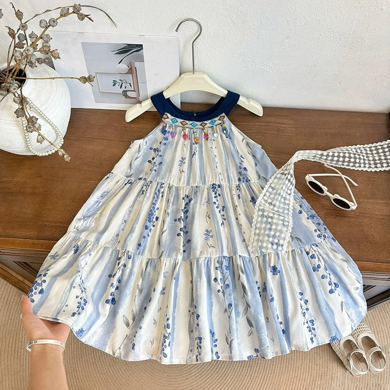 Toddler Girls Bohemian Floral Sun Dress 2025 Sleeveless Tiered Ruffled Skirt Beach Outfit