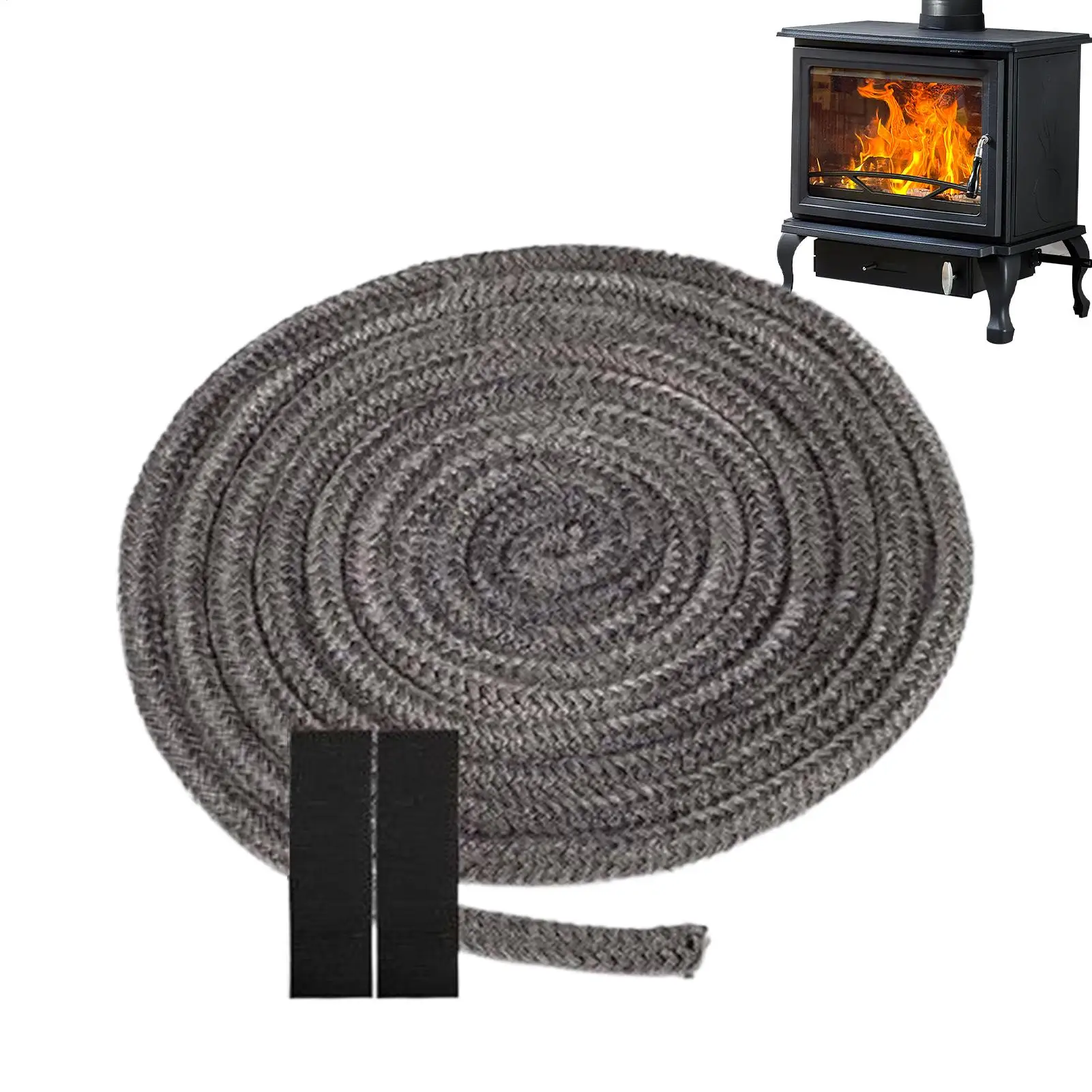 16mm X 2M Black Gasket Tape Fireplace Sealing Rope Wood Burning Stove Door Self-Adhesive Fiberglass Sealing Cord Replacement