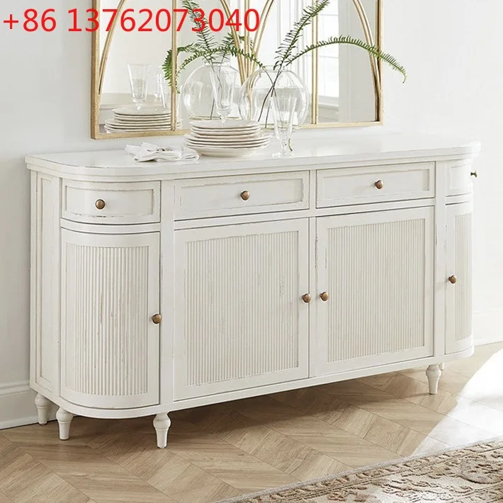 

Французский ретро-белый шкаф на крыльце из цельного дерева, простой полукруглый обеденный шкаф в американском стиле