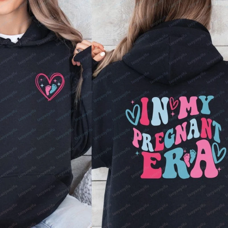 

Худи для беременных «Моя эра беременности» с двусторонним принтом, толстовка для будущих мам, забавная одежда для беременных