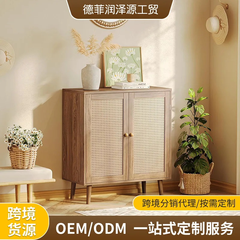 Qingdao factory custom home natural wood color large capacity wall-mounted side cabinet, living room standing cabinet,