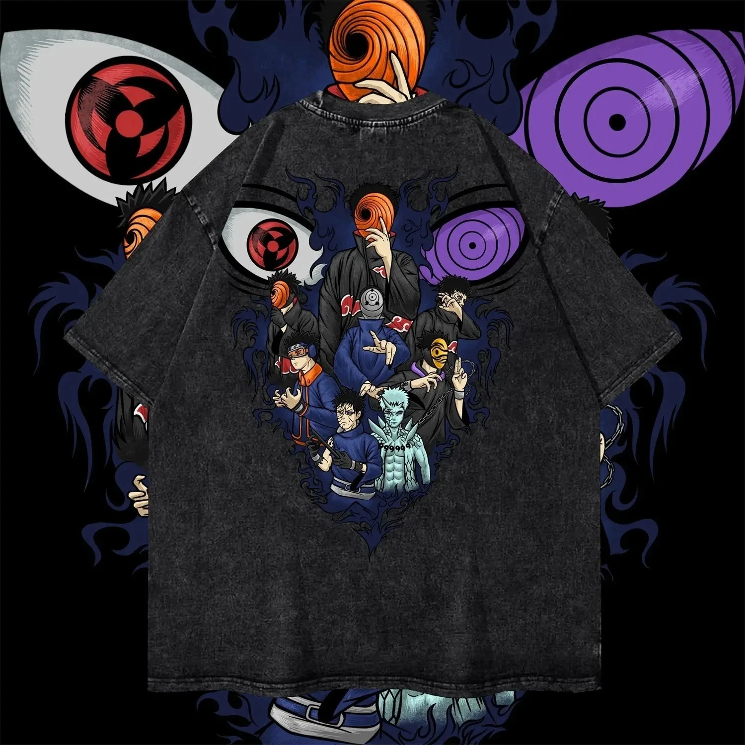 Masked Man Evolution Graphic T-Shirt Men Wash Cotton Tee Obito All Forms Print Japanese Ninja Retro Streetwear Oversized Top