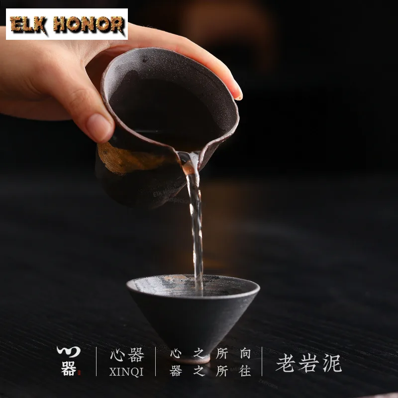 120ml Gold Drawing Old Rock Mud Tea Pitcher Pour Tea Fair Cup Cha Hai Dispenser Justice Cup Fair Mug Tea Ceremony Accessories