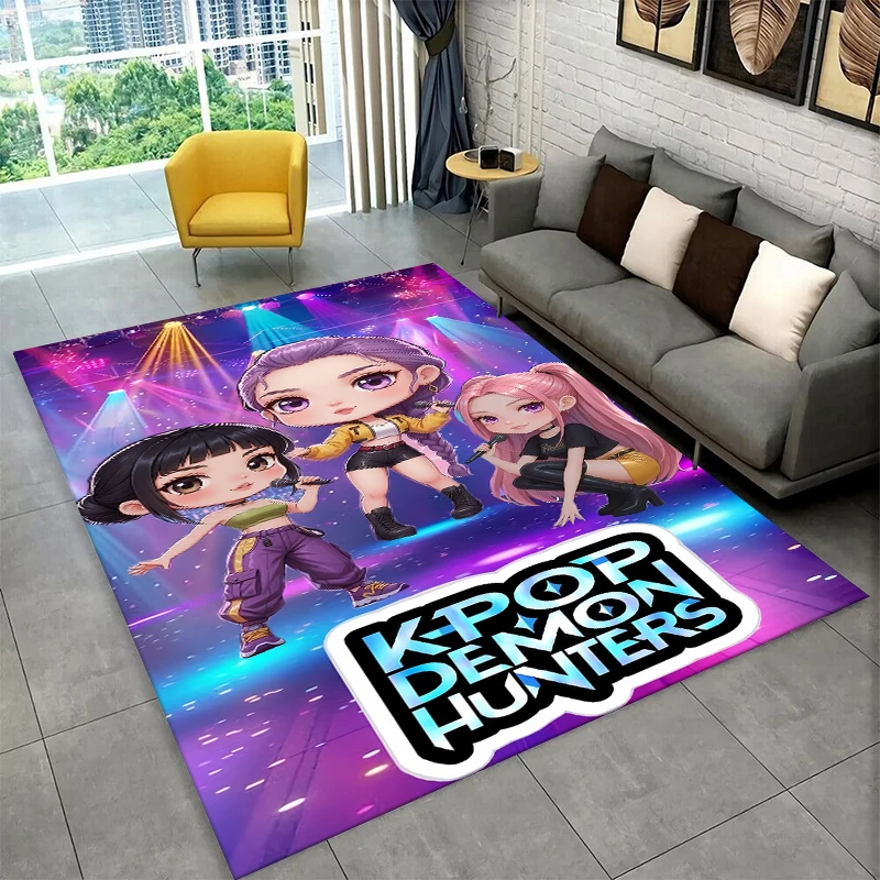 KPop D-Demon Hunters Girl Group Cartoon Non-Slip Area Rug for Living Room,Bedroom,Kid Playroom,Carpet Floor Mat Home Decor Gift