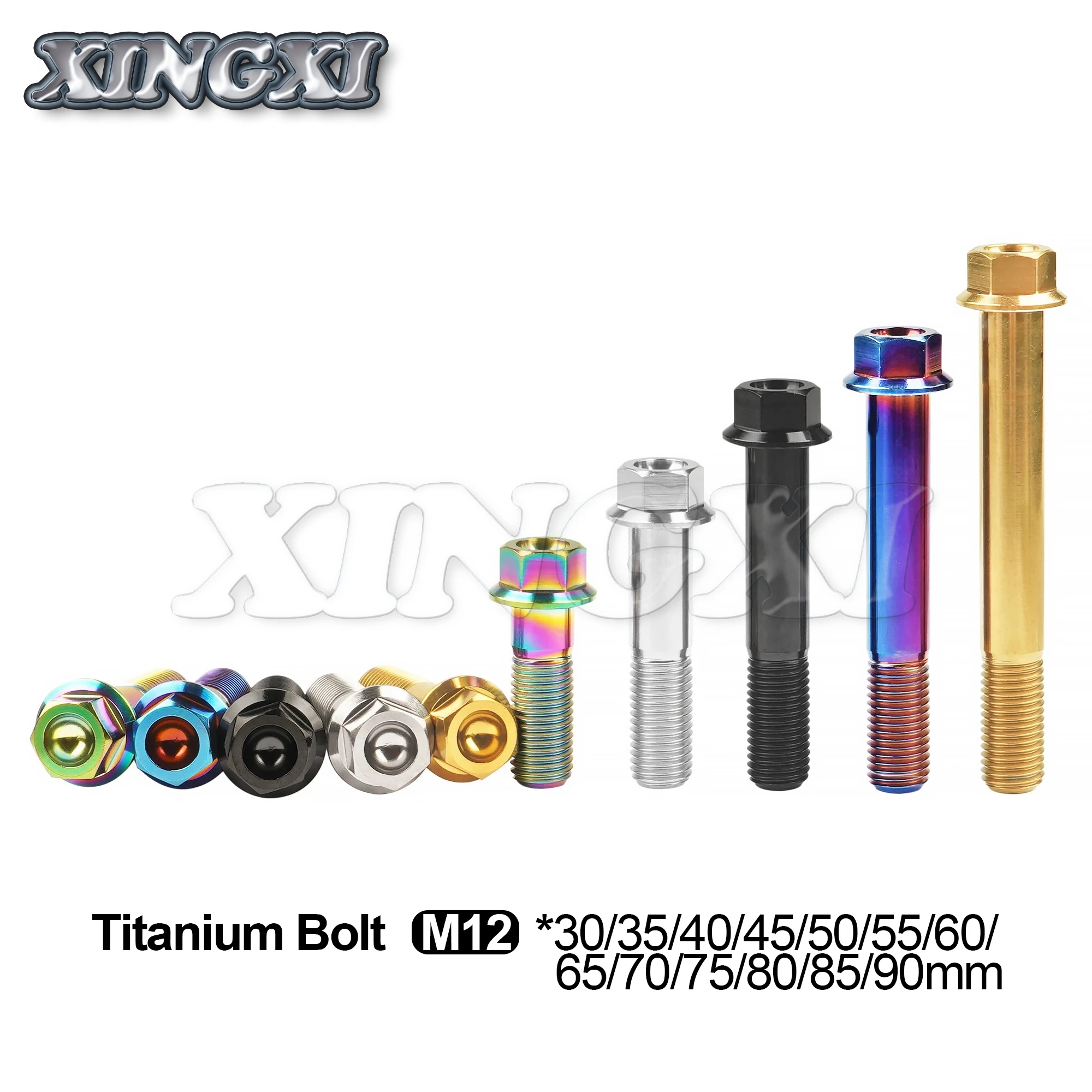 

Xingxi Titanium Ti Bolt M12X30~90mm Hex Head Flange Screw Pitch 1.25/1.5mm for Motorcycle Modification