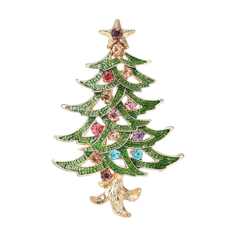 Wuli&baby White Enamel Christmas Tree Brooches For Women Men Multicolor Rhinestone Tree New Year Brooch Pin Jewelry Gifts