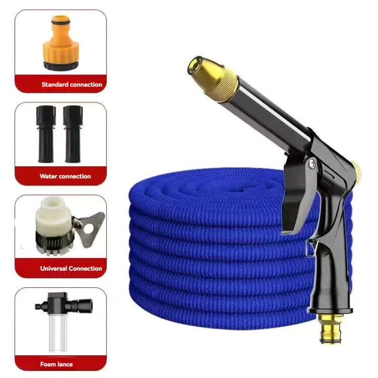 Black and thick plastic body high-pressure water gun 30 meters plastic joint telescopic hose 10 meters before water injection
