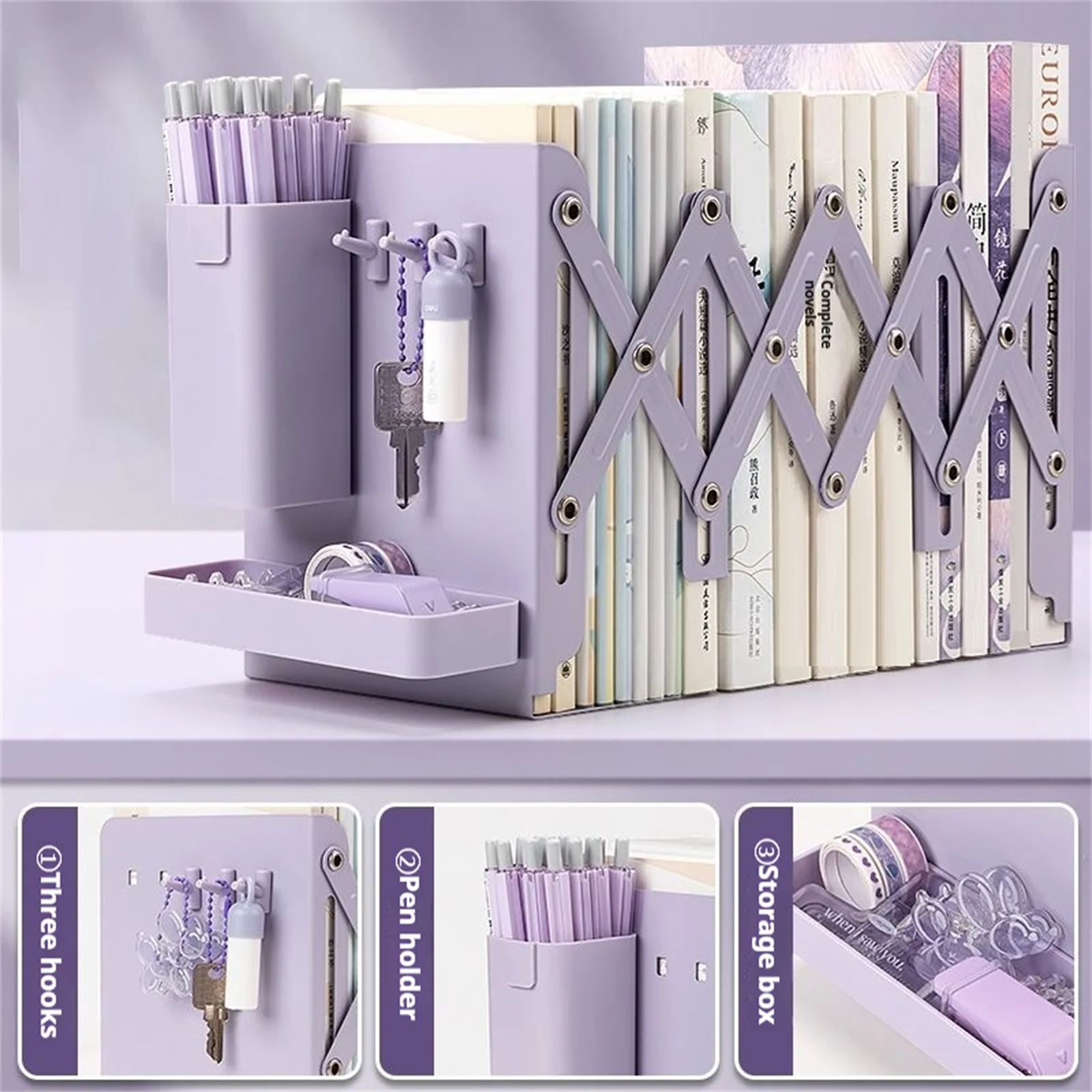 Stationery Storage Rack Scalable Metal Storage Rack For Books Notebook Pencil Marker Pen Student School Stationery Storage Rack view 3
