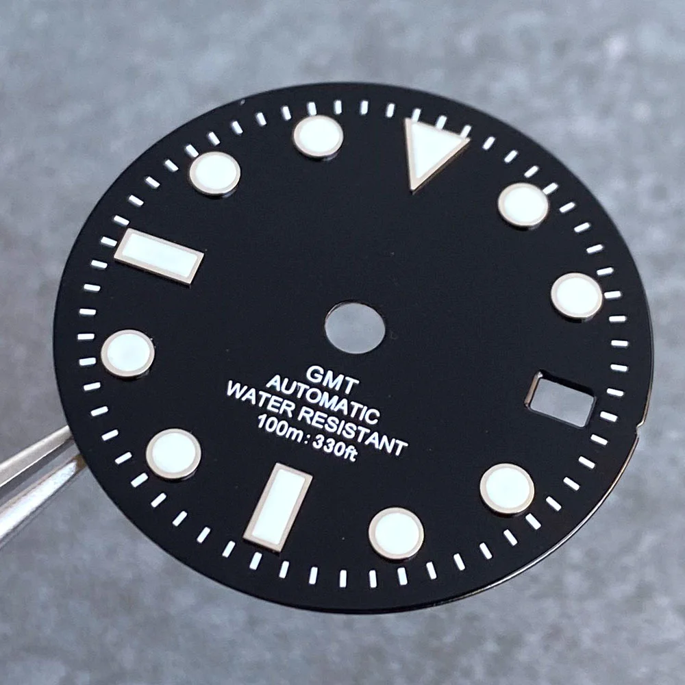 قرص أسود 29 ملم يناسب NH34 NH34A حركة أوتوماتيكية بتوقيت جرينتش أجزاء ساعة مضيئة