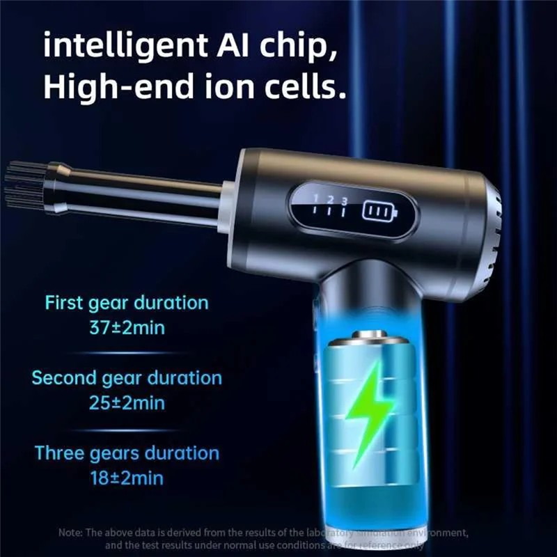 منفضة هواء مضغوط ABSF، 3 تروس إلى 100000 دورة في الدقيقة منفاخ هواء كهربائي محمول لاسلكي، لتنظيف لوحة المفاتيح والكمبيوتر الشخصي