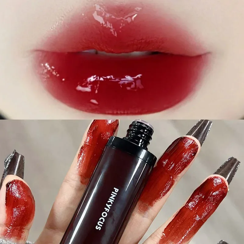 Moisturizing Watery Glass Lip Glaze Lasting Mirror Jelly Lip Gloss Transparent Tea Red Color Juicy Lip Tint Lips Makeup Cosmetic