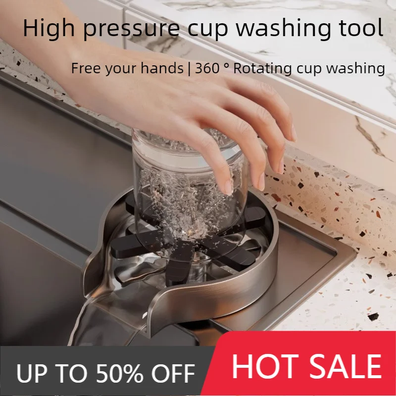 Kitchen Automatic 360° Rotary Cup Washer Glass Rinser High Pressure Portable Cup Washer 304 Stainless Steel Shops Cups Cleaning