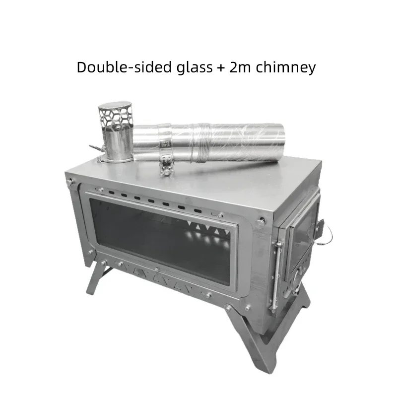 Dream-Hiker Titanium dubbel glas opvouwbare brandhoutkachel Wandelen Camping Tentkachel BBQ-kachel