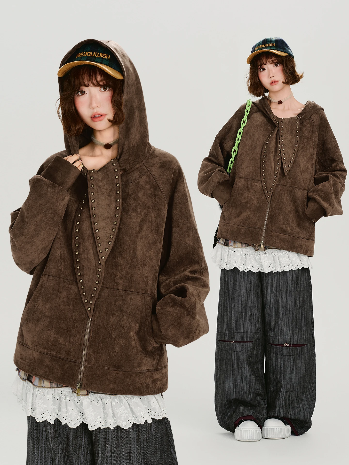 

Женское замшевое пальто в американском ретро-стиле, осенне-зимнее, новое, свободное, повседневное, с капюшоном, мягкое, с длинными рукавами, для женщин