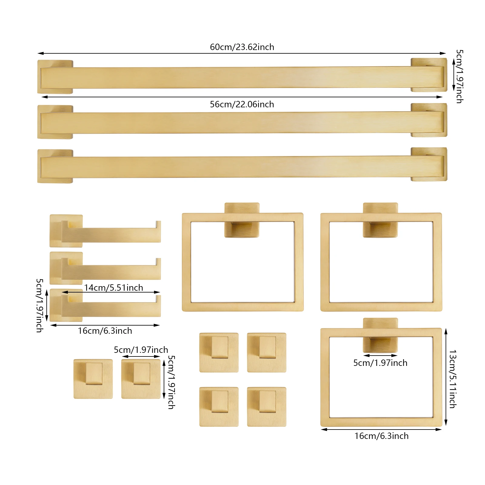 

201 Stainless Steel Towel Bar Set Wall Mounted Towel Bar Set 3*Towel Bar+3*Towel Rings+3* Toilet Paper Holders+6* Towel Hooks
