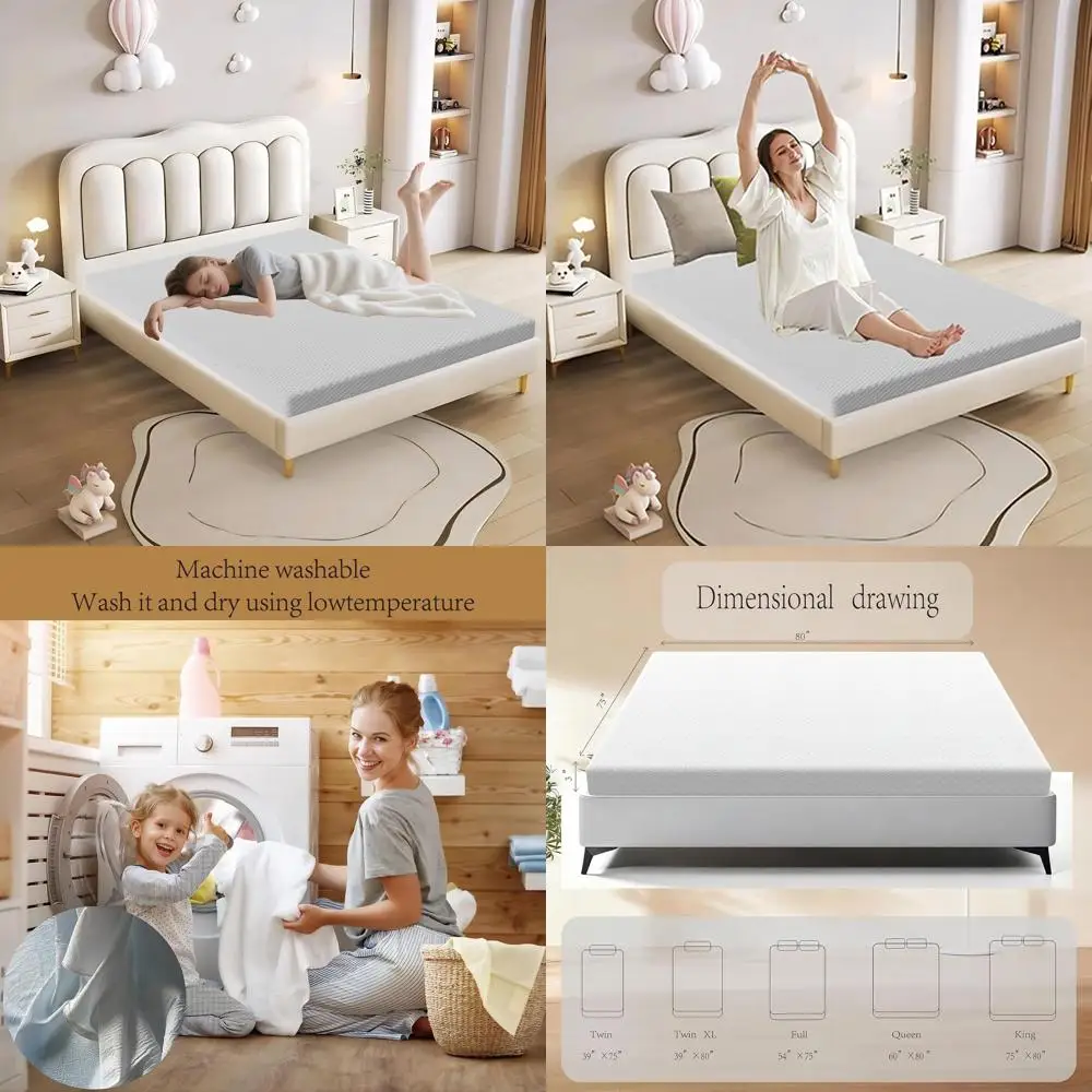 

Матрас из пены с эффектом памяти Twin Size 3, средней жесткости, моющийся защитный матрас на молнии (белый)