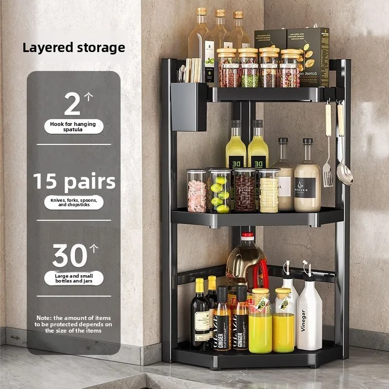 new-model-kitchen-rack-multifunctional-corner-seasoning-shelf-double-layer-storage-box-corner-storage-artifact