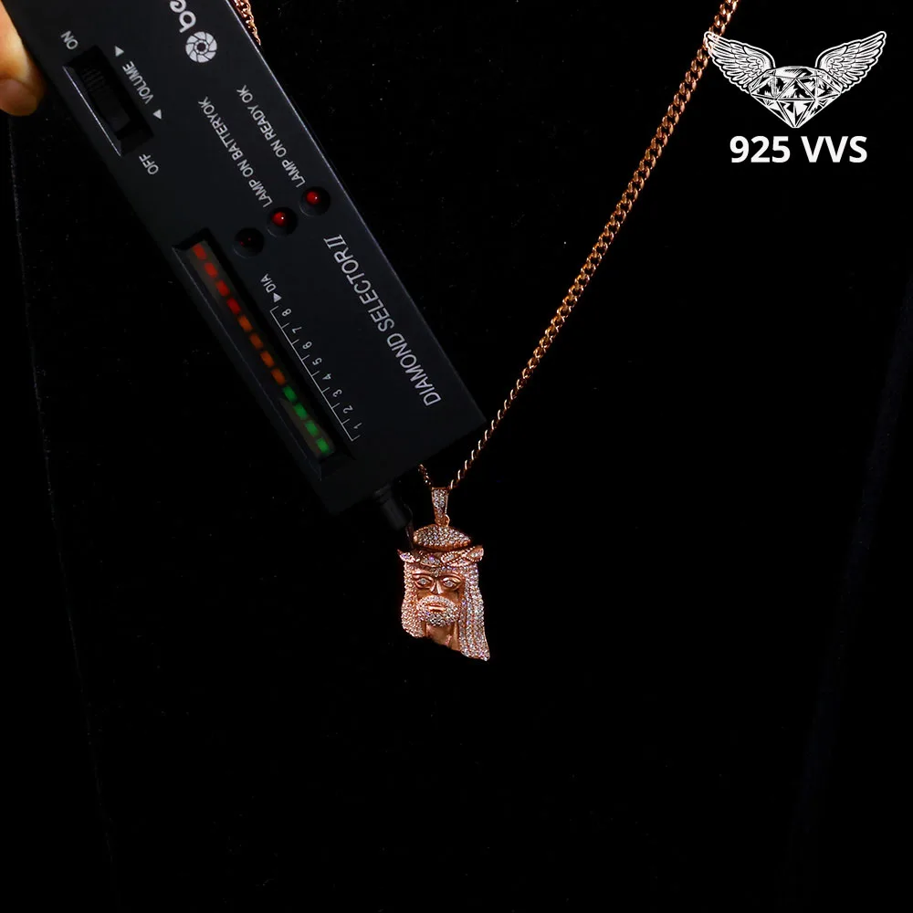 

Маленький кулон с изображением Иисуса VVS Iced Out, маленький кулон с изображением Иисуса, пропуск бриллиантового теста, ожерелье из стерлингового серебра с головой Иисуса для женщин и мужчин