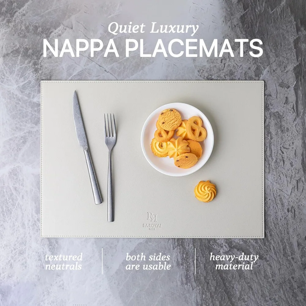 Faux Leather Placemats Set of 6 - Washable, Heat Resistant, Waterproof, Non-Slip Table Mats for Kitchen Dining - Cream White
