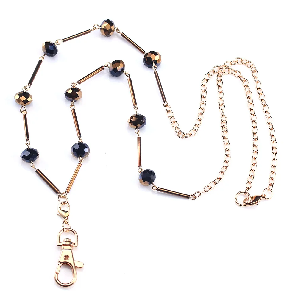 ID Card Badge Holder Lanyard Necklaces with Key Clips Holder Beaded Lanyards for Women Office Staff Student Doctor Accessories