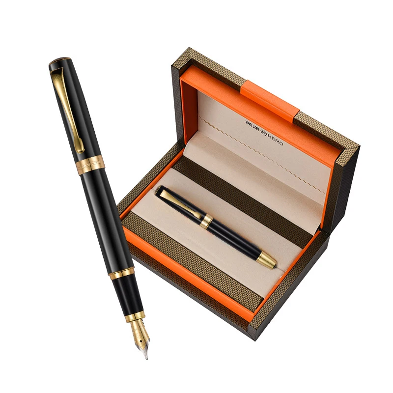 

Hero 767 Exquisite Fountain Pen With Golden Trim Colored Ink Pen Iridium Medium Nib For Business Writing Gift Pen HF001