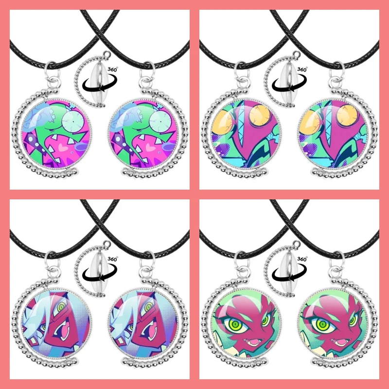 25mm Double-sided Rotatable Leather Necklace Anime Panty & Stocking with Garterbelt Cartoon Character Panty Stocking Charms Gift