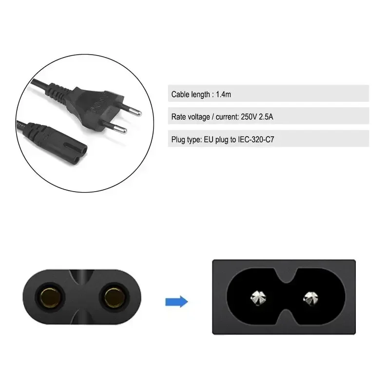 US Japan CN Kabel zasilający AC 2pin 1.4m IEC C7 Przedłużacz zasilający do odtwarzacza CD Sony PSP 4 3 Przenośne radio Laptop XBOX One S