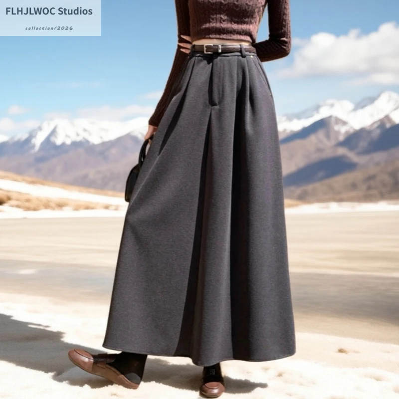 Woolen Skirts New Fashion FLHJLWOC Cute Girls Japanese Preppy Style Solid Retro Vintage Casual A Line Thick Warm Skirt With Belt