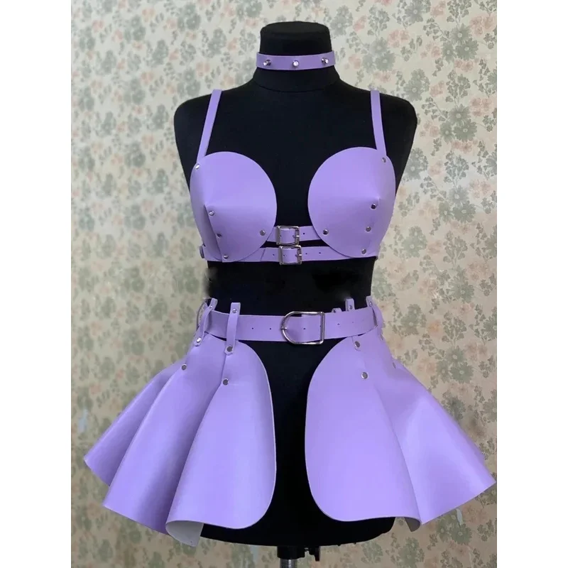

░ 2026 Women's Pu Leather Strap Bra, Space Costume, Singer, Cosplay, Gothic Space Straps with Vo ░ ￥2
