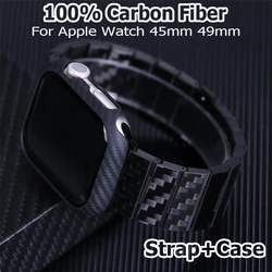 100% Carbon Fiber Strap Case for Apple Watch Ultra 2 49mm Band Lightweight Luxury Bracelet for Iwatch Series 9 8 7 45mm Cover