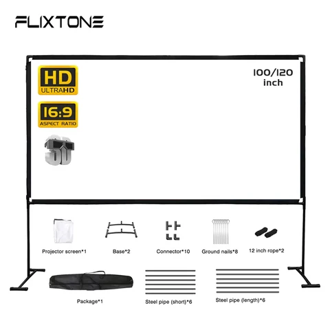 Flixtone Проекционный экран 100/120 дюймов матово-белый