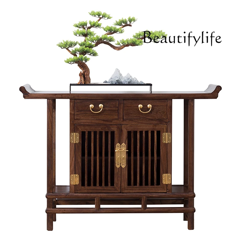 

European-Style Retro Solid Wood Entrance Cabinet New Chinese Style a Long Narrow Table Zen Curio Cabinet Side View Sets