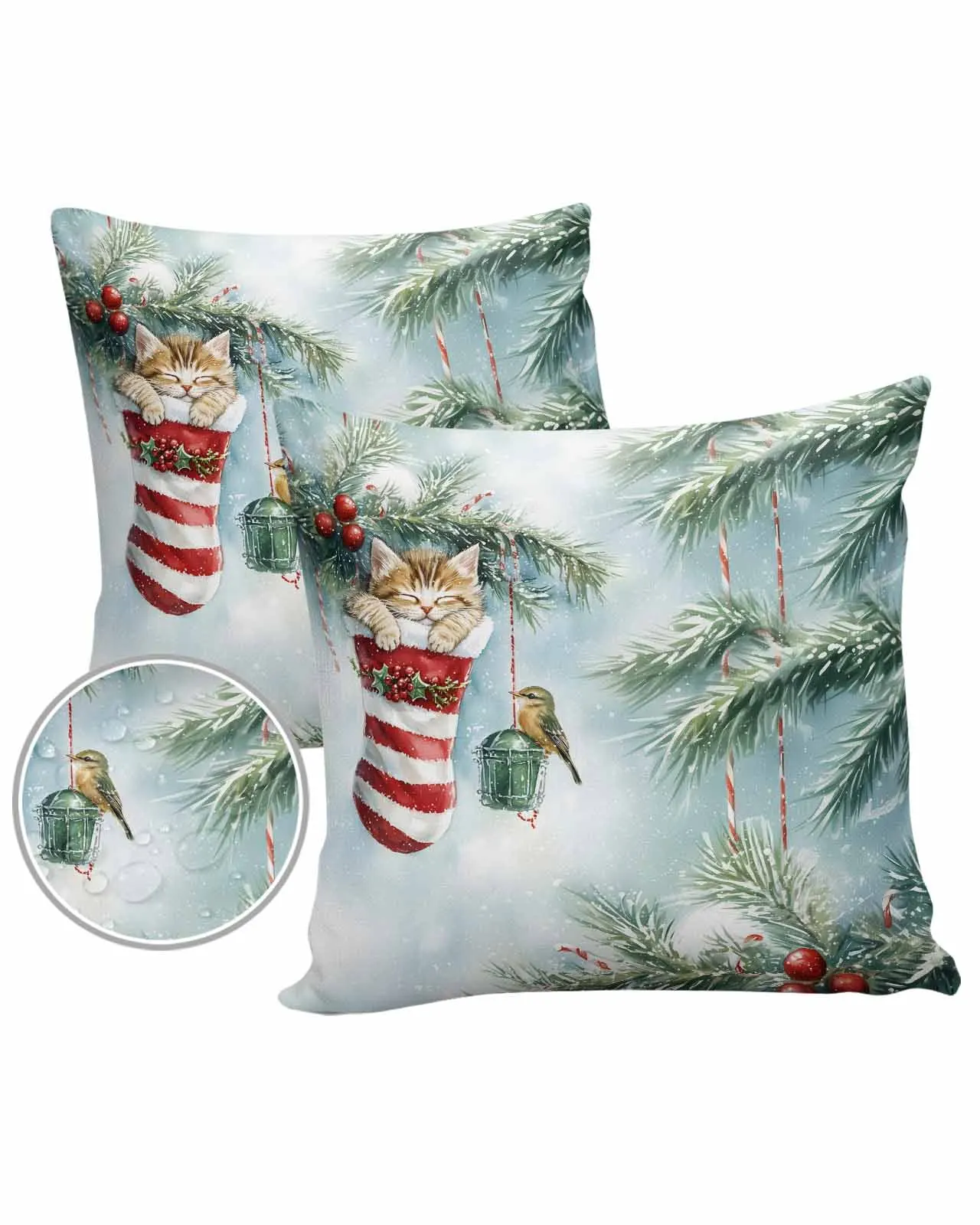 2/4PCS Christmas Cartoon Star Cat Christmas Socks Plants Decorative Sofa Throw Pillow Cover Case Garden Patio Cushion Covers