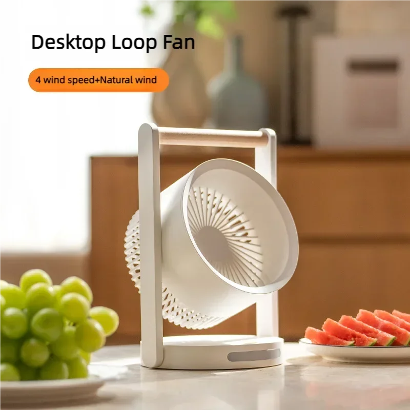 

Home Office Table Air Cooling Fan with LED Light USB Rechargeable 3600mAh Battery Portable Wireless Circulation Fan Ventilator