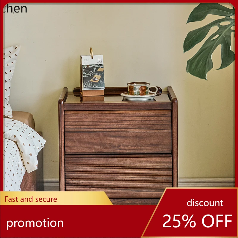 ZML bedside table simple all solid wood bedside cabinet glass countertop touch storage cabinet