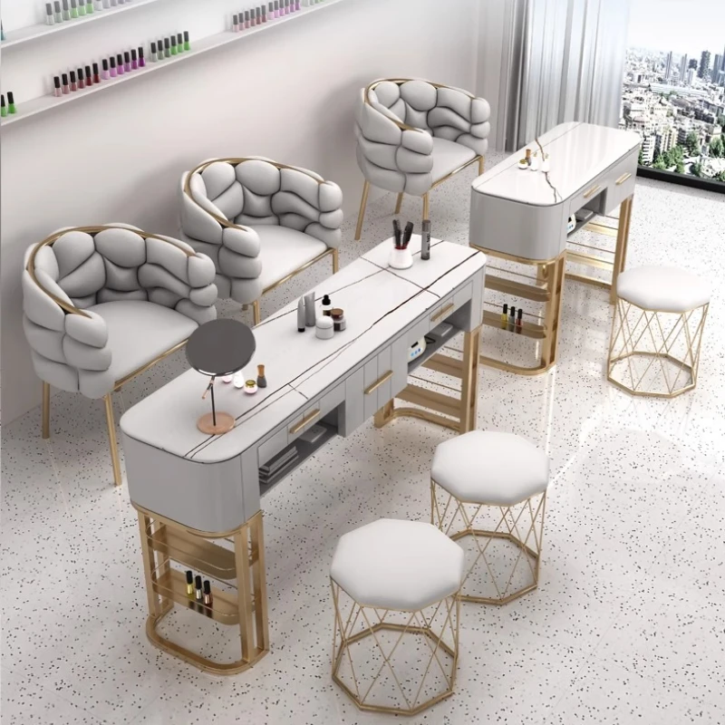 Cajón Escritorio de uñas europeo Limpieza de recepción Diseñador Escritorio de uñas minimalista Organizador blanco simple Muebles de madera Nageltisch