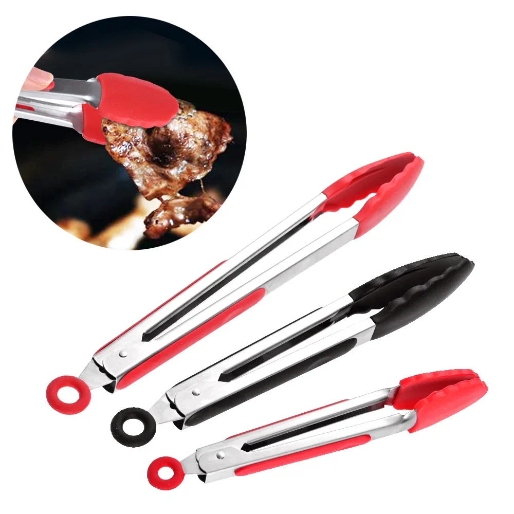 7/9/12inch Silicone Kitchen BBQ Tongs Stainless Steel Locking Cooking Tongs with Silicone Tips Non-Slip Food Tongs for Cooking