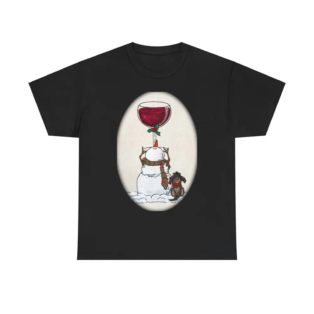 Wine Loving Snowman With Puppy Anime Graphic T-shirts For Men Clothing Women Tees High Quality 100%Cotton Short Sleeve