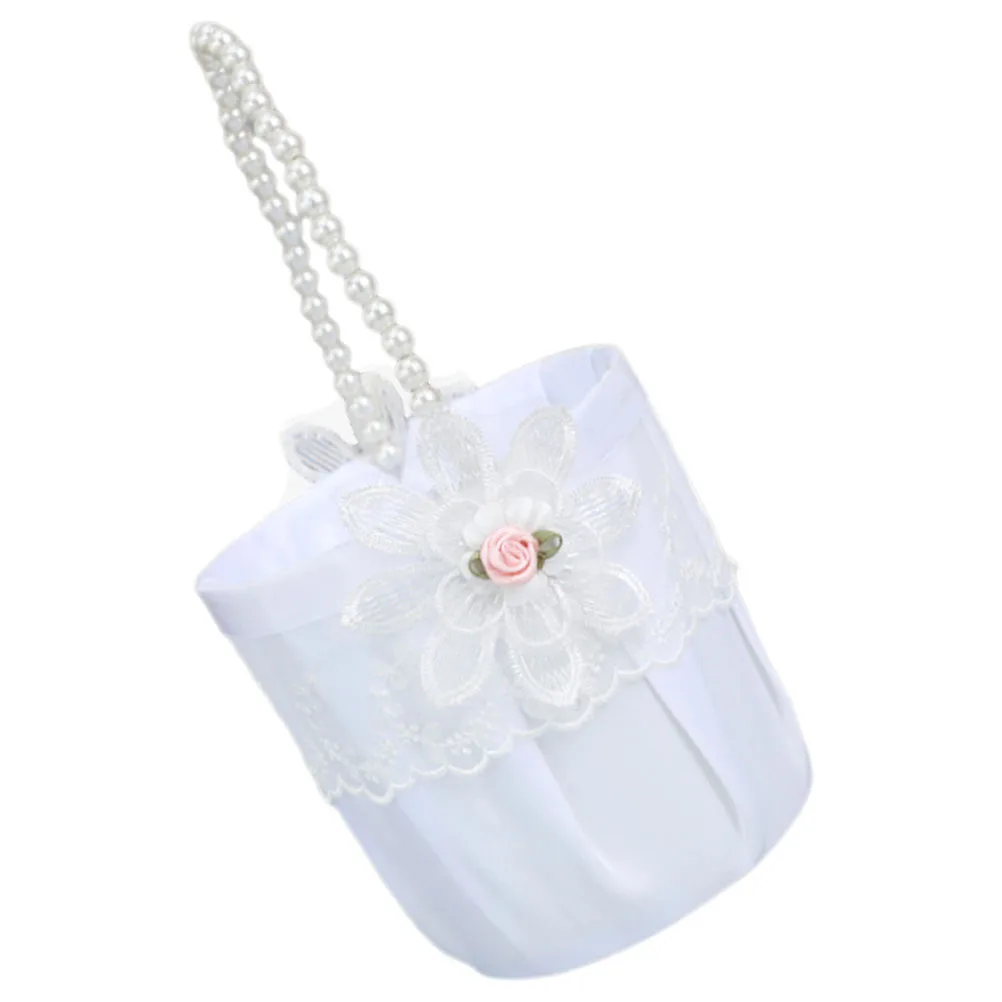 

Elegant Wedding Flower Basket Lace Handheld Decor Small Rustic Handle Baskets Bridal Table Centerpiece Storage Container For