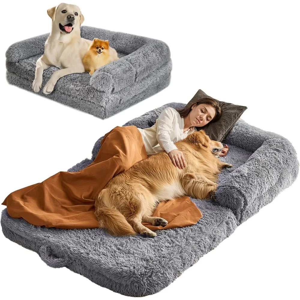 

Foldable Human Dog Bed, 72"x48"x10" Giant Human Dog Bed for Adults and Pets, Human Sized Dog Bed with Washable PV Velvet Cover,