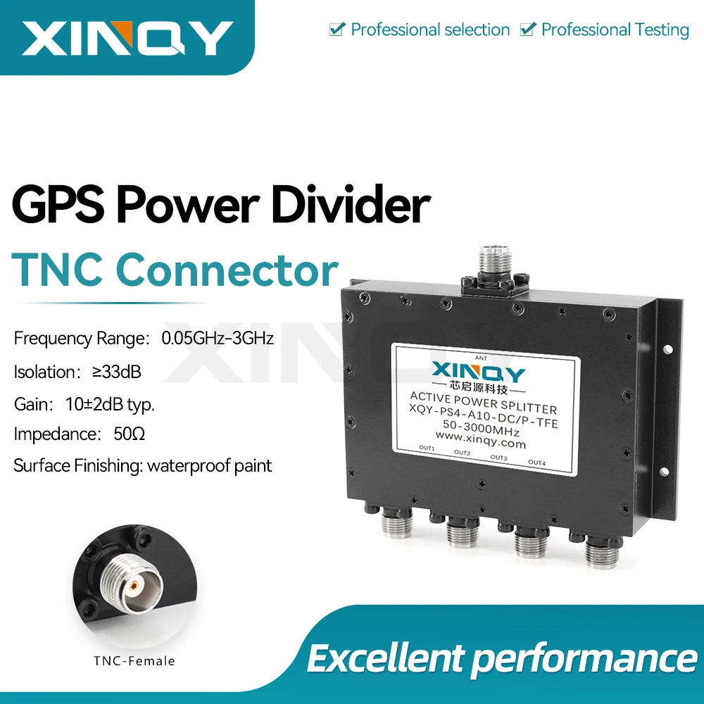 XINQY 1.1-1.7GHz L-Band 1-to-4 Active Power Splitter, GPS/GNSS Signal Amplifier and Distributor