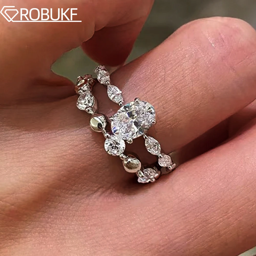 

Certified Full Moissanite Engagement Ring Set For Women Oval/Marquise/Round Cut Diamond 925 Silver Stackable Ring Wedding Band