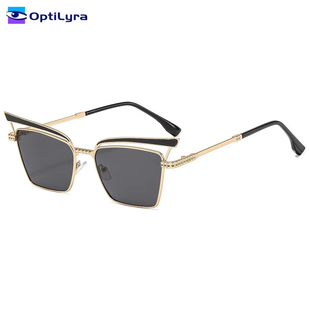 

OptiLyra Brand Hollow Out Retro Fashion Cat Eye Sunglasses Women's Metal Casual Glasses With UV400 Protection