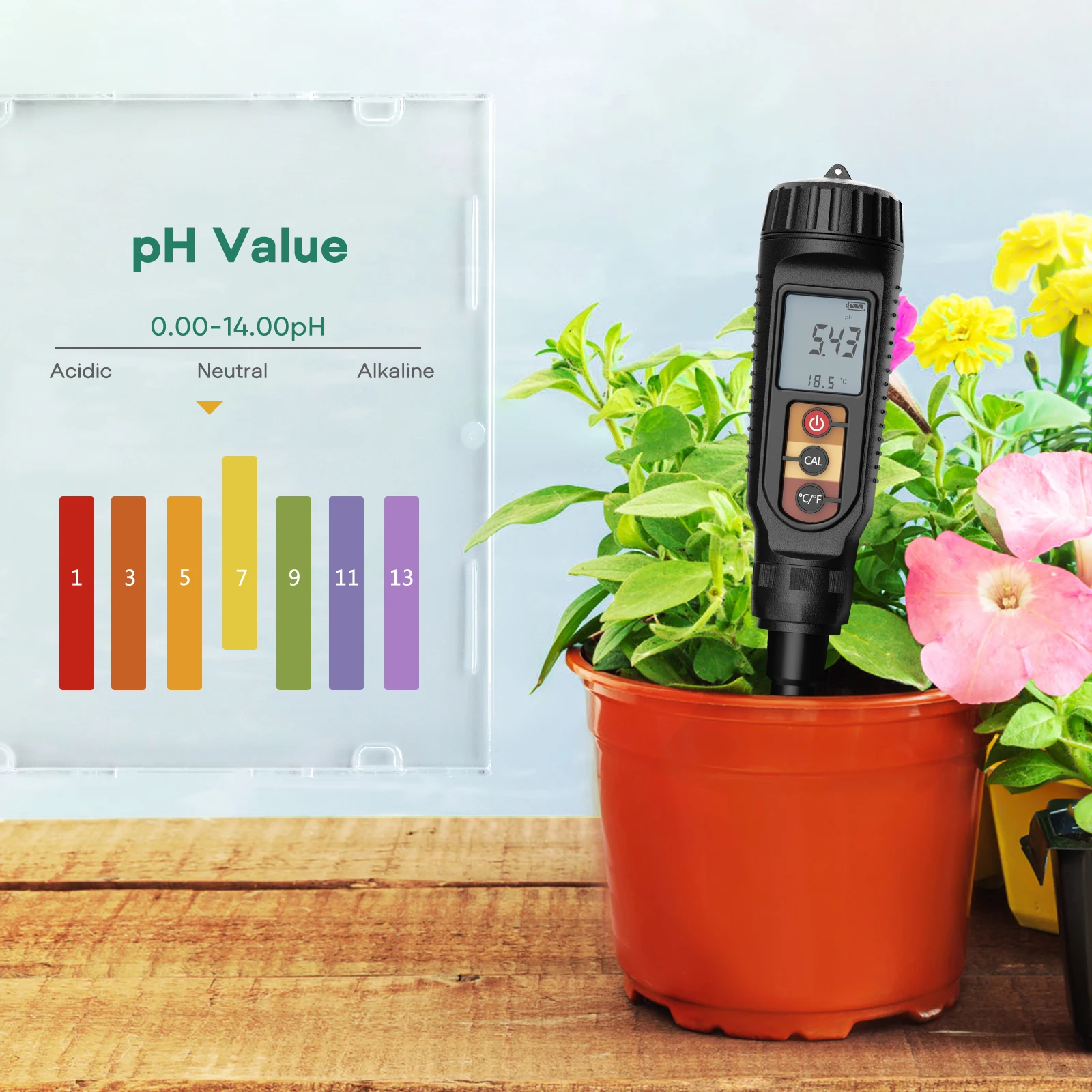 Digital Plant Soil PH Meter Water Temp Acidity Tester for Dough Fruit Cheese Meat Bread Soil PH Meter 0.00~14.00 High Accuracy