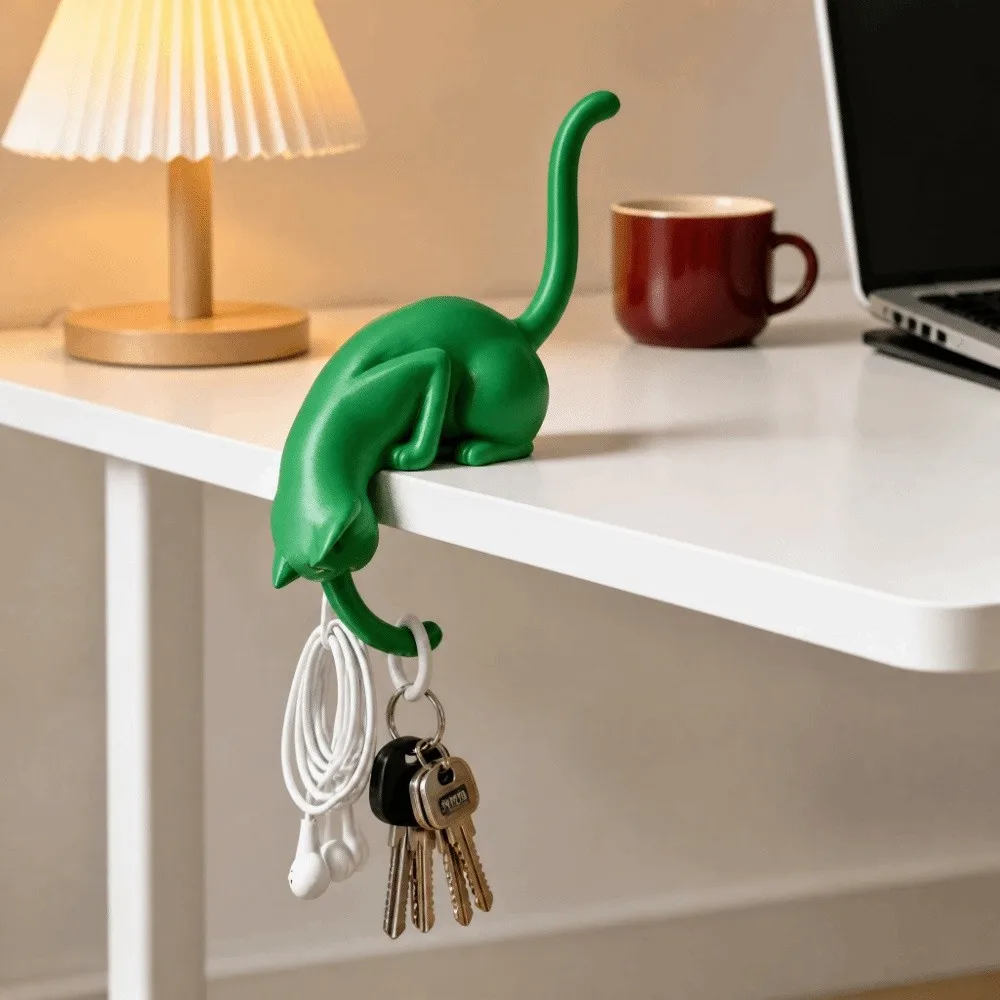 Cute Cat Hook Ornament Inverted Hanging with Lantern Christmas Tree Ornament Cartoon Creative Key Hanger Bookshelf Decoration