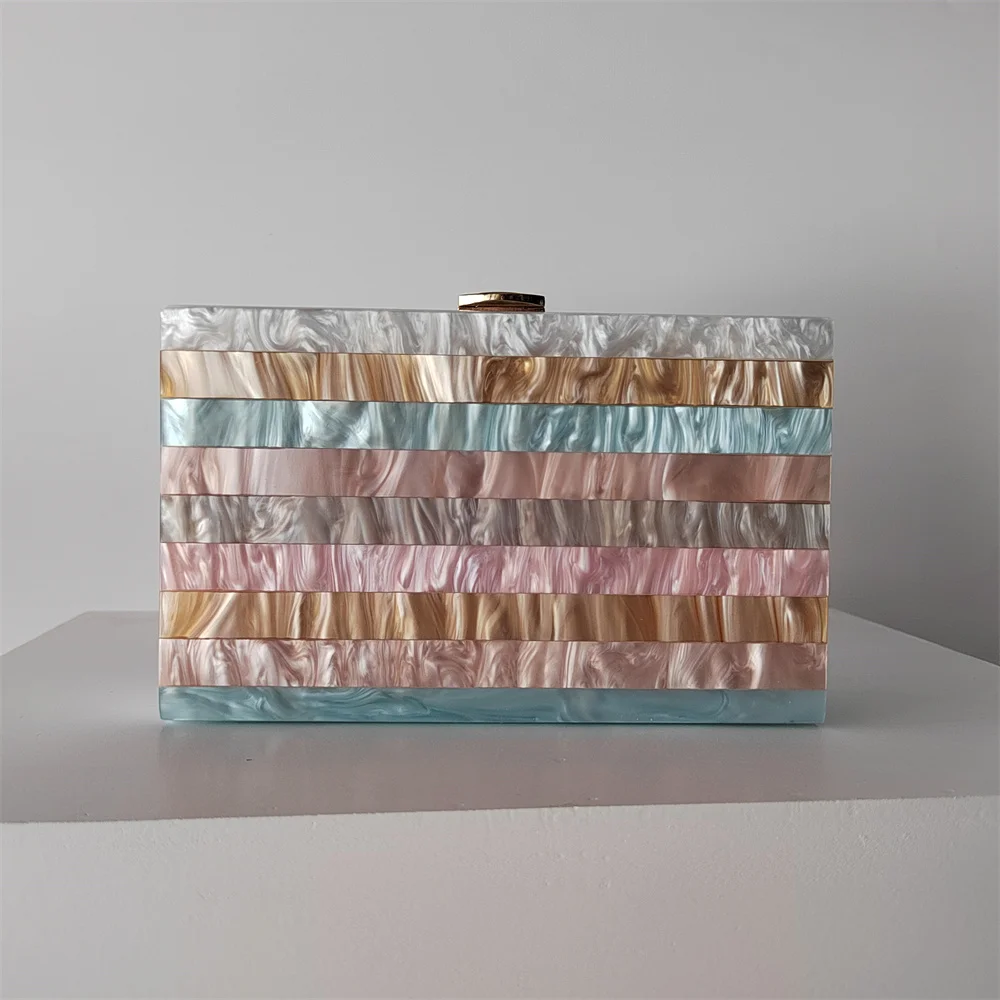 Many Candy Pearl Marble Striped Acrylic Material Shoulder Messenger Evening Box Clutches Brand Wedding Party Lady Purse Hand Bag