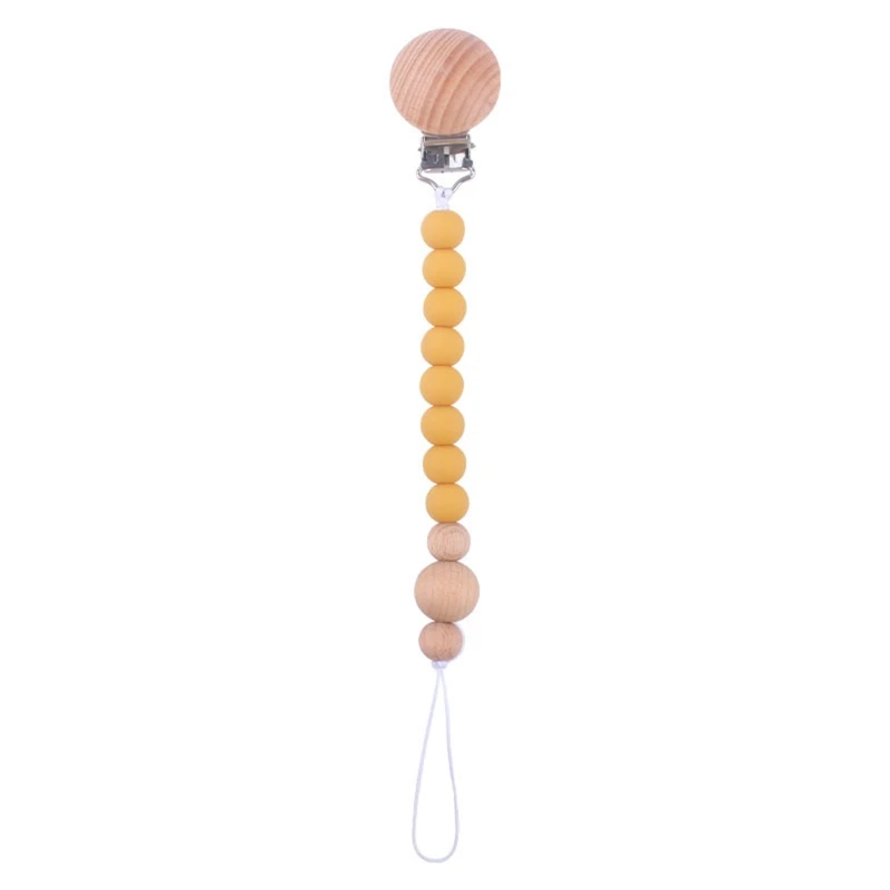 Baby Silicone Beads Pacifier Chain Beech Wooden Clip Newborn Nipple Clip